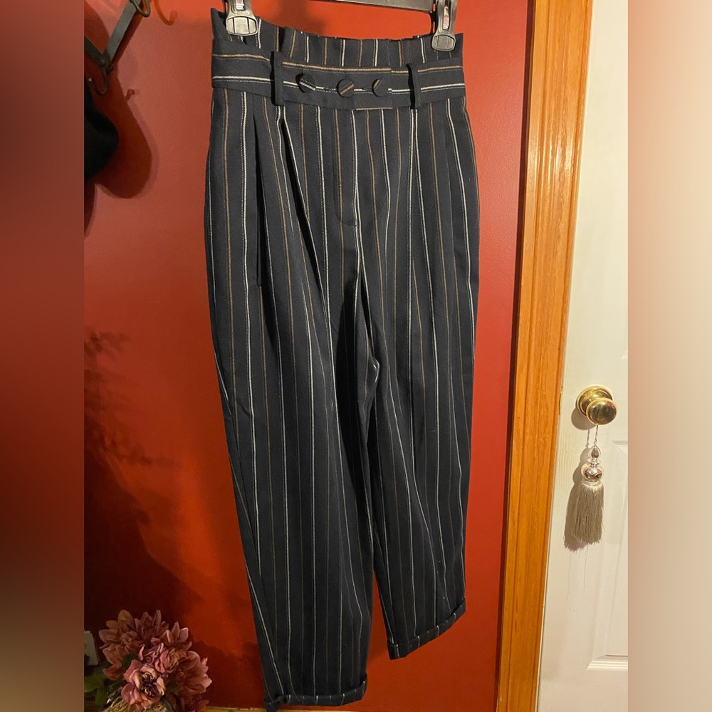 Topshop trousers size 4. Navy with white and brown strips.
